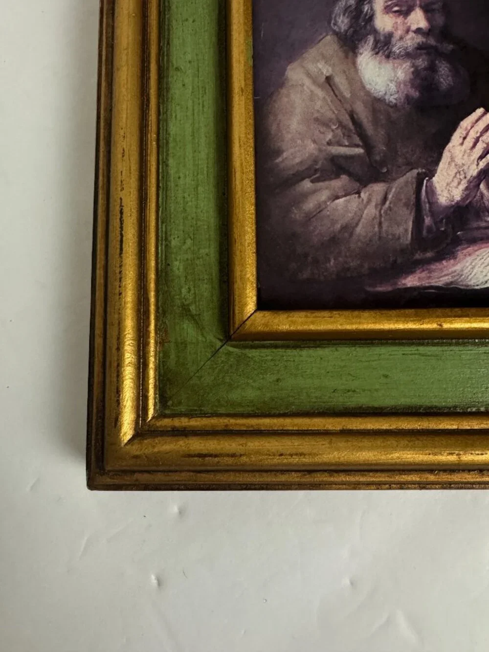 Vintage Rembrandt van Rijn  Elderly Man in Prayer Print Wood Frame